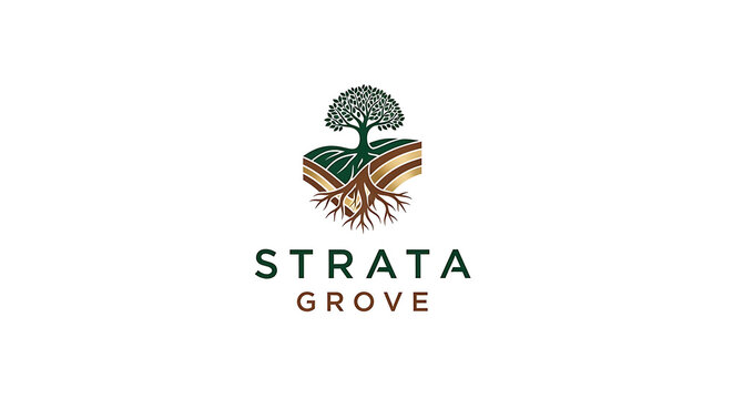 The Strata Grove logo illustrates a rooted tree in layered soil.