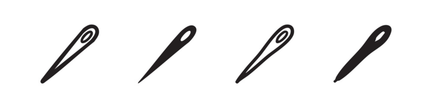 Sewing needle icon set. Craft and tailoring symbol in outline and solid styles, essential for textile work.