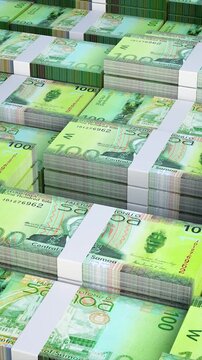 Western Samoa 100 Tala Banknotes Stack Vertical 3D Animation with Slow Camera Movement, Samoan Currency Money HD Video for Mobile