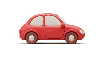 Fototapeta premium Claymorphism Red Car Icon, Cute 3D Cartoon Vehicle Illustration, Minimal Soft UI Style, Isolated on White Background