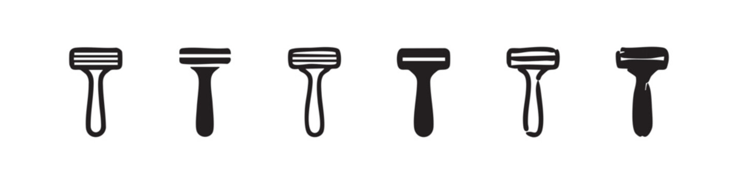 Set of six razor icons in a hand-drawn style