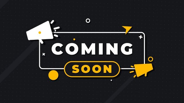 Modern Coming Soon Promotional Motion Graphic with Megaphones and Abstract Shapes for Business Launch