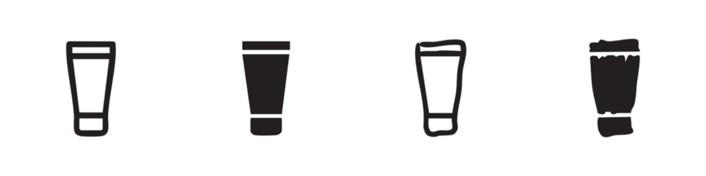 Collection of tube icons in outline, solid, and hand-drawn styles, suitable for cosmetics, hygiene, and pharmaceutical products.