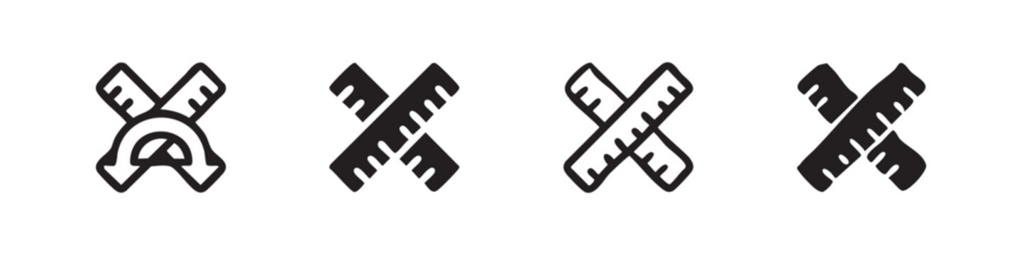Crossed rulers and an angle symbol in outline and solid black, representing measurement.