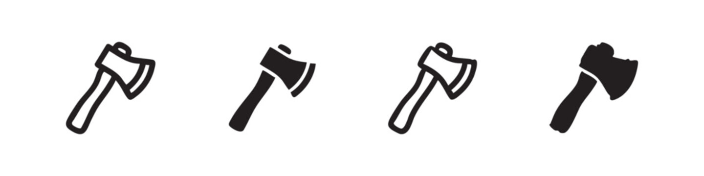 Set of axe icons, white and black outline and solid fill