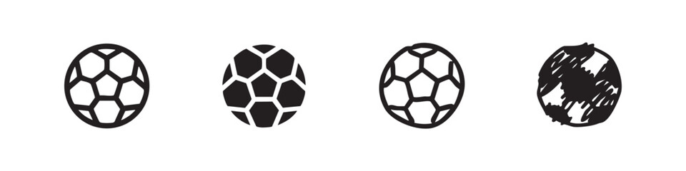 Set of four soccer ball icons in outline and silhouette styles © liubomir118809