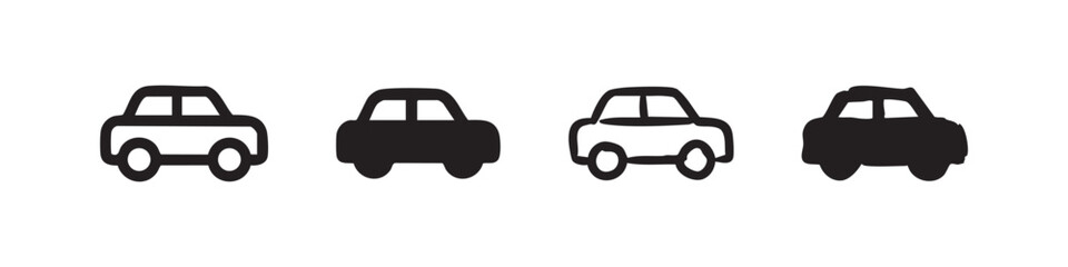 Naklejka premium Set of four car icons in outline and silhouette styles