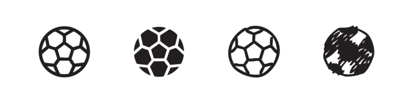 Set of four soccer ball icons in outline and silhouette styles
