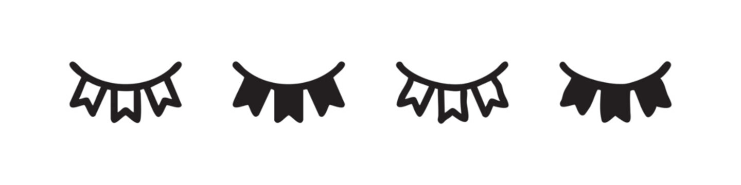 Set of four closed eye icons in outline and silhouette styles