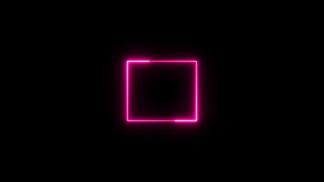 Abstract glowing neon rectangle frame 4k animation. Bright neon border frame effect isolated on black background.
