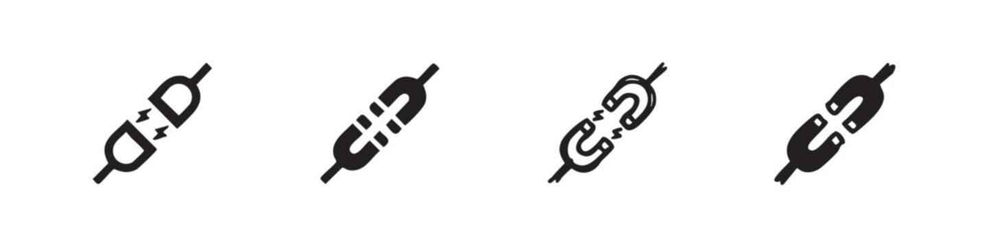 Black and white icons of plugs and magnets, hand-drawn style