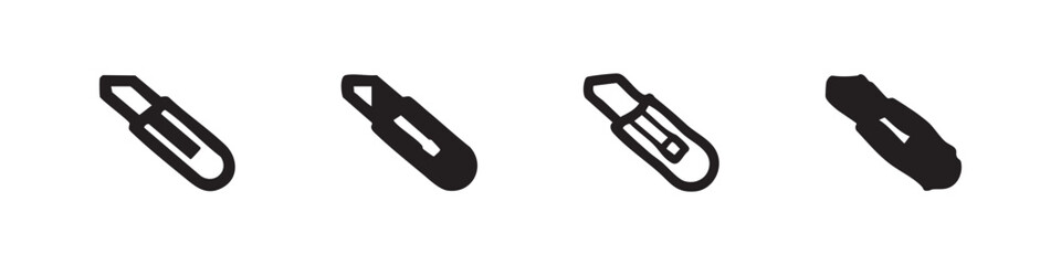 Fototapeta premium Four Utility Knife Icons: Hand-drawn and Solid