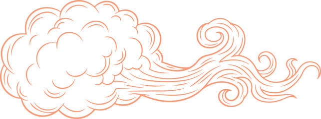 Fototapeta premium Decorative Smoke Swirl Line Art - Flowing Vapor Outline Vector Illustration