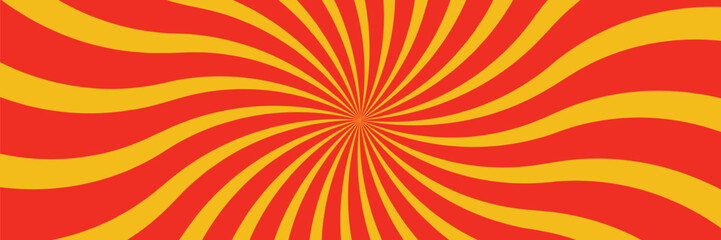 Fototapeta premium Retro Red And Yellow Sunburst Spiral Background With Wavy Psychedelic Rays For Posters