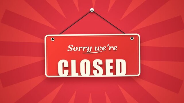 Red Hanging Shop Closed Sign Graphic for Storefront Business Closure or Vacation Notice Illustration