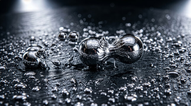 Macro photograph of water droplets on dark metallic material condensation texture