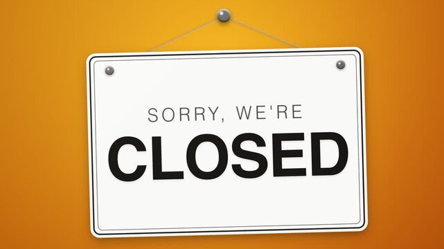 Sorry We Are Closed Sign Hanging on Orange Wall Background for Retail Business Concept