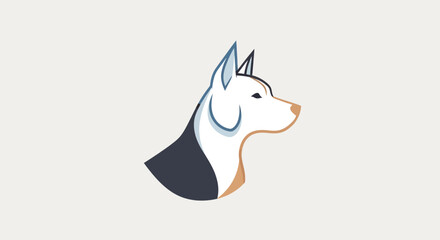 Minimalist Husky Dog Head Icon, Abstract Geometric Line Art, Vector Portrait © Ucul
