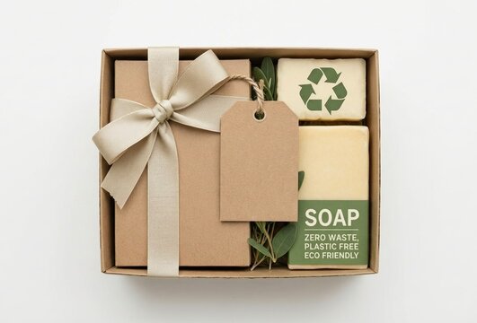 Eco Friendly Gift Box with Natural Soap and Recyclable Packaging for Sustainable Lifestyle Marketing Concept