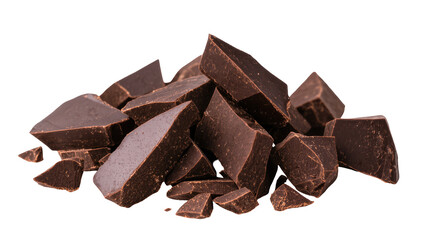 Obraz premium Dark chocolate chunks scattered in a pile, irregular shapes