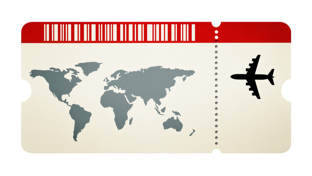 Torn Travel Ticket with World Map and Airplane Icon