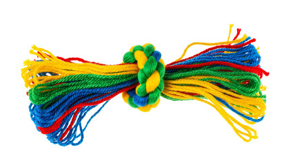 Colorful knotted rope with multiple strands of yarn in blue green red, and yellow © Natalia