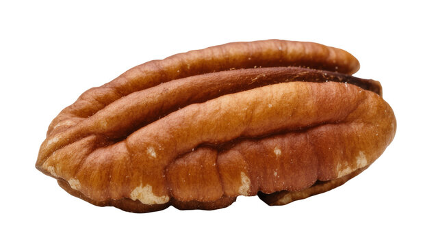 Single cracked pecan nut with rich brown texture and detailed surface
