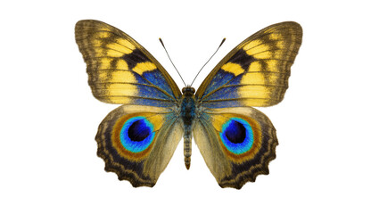 Golden Yellow Blue Butterfly with Detailed Eye Spots on Wings © Natalia