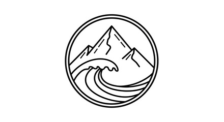 Obraz premium Minimalist Mountain Wave Circle Logo Icon Vector