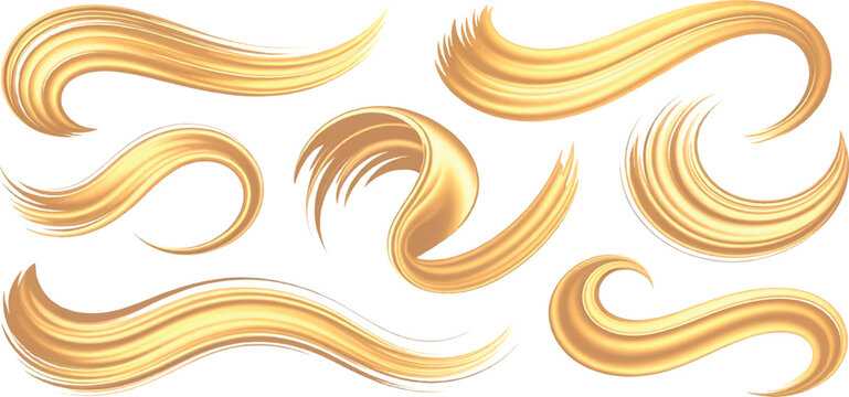 Luxurious gold grunge paint brush strokes and swooshes collection on white background decorative vector illustration.