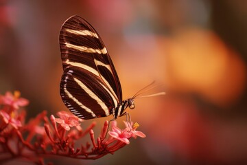 Obraz premium Zebra longwing butterfly resting on blossom