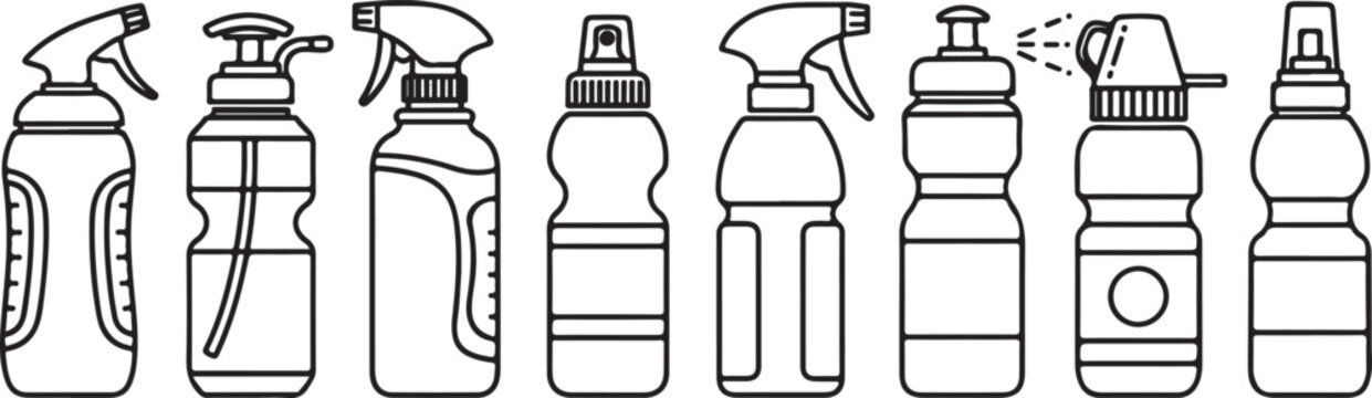 Set of eight different styled milk bottle vectors isolated Vector