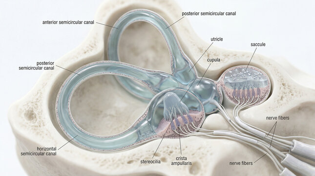 Journey into the human inner ear's wondrous architecture, unveiling structures governing balance and spatial orientation