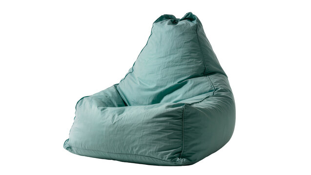 Teal fabric bean bag chair soft and comfortable, isolated on transparent background