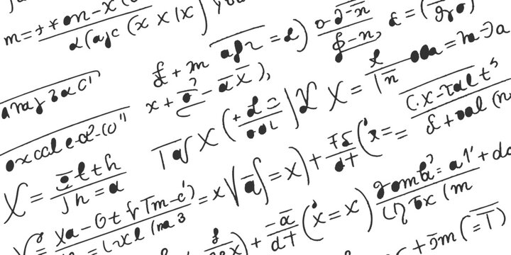 Complex handwritten mathematical formulas equations and geometry charts on white background educational study concept vector illustration art.