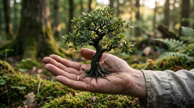 Pohon Oak Kecil yang Tumbuh Langsung dari Telapak Tangan Manusia