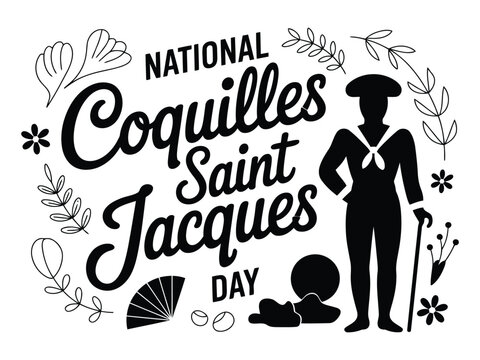 National coquilles saint jacques day badge with sailor man and flowers.