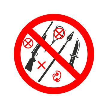 No Weapons Allowed Sign: Ban on Firearms, Knives, and Primitive Weapons