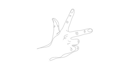 Obraz premium Hand gesture outline, two fingers pointing forward, minimalist line art