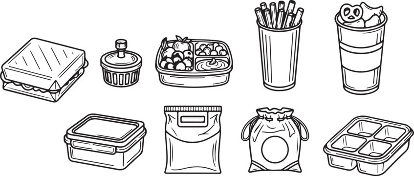 Collection of nine simple food storage containers and boxes illustration Vector