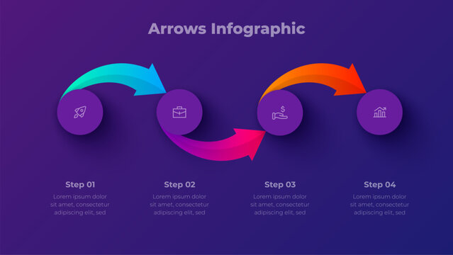 Four Step Circular Arrows Infographic with Gradient Flow and Business Icons