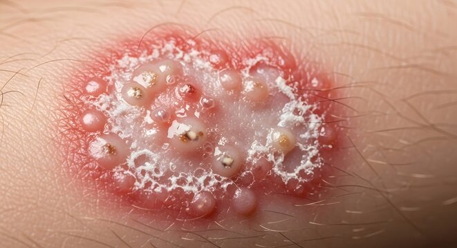Close up of a ringworm infection on human skin showing circular rash