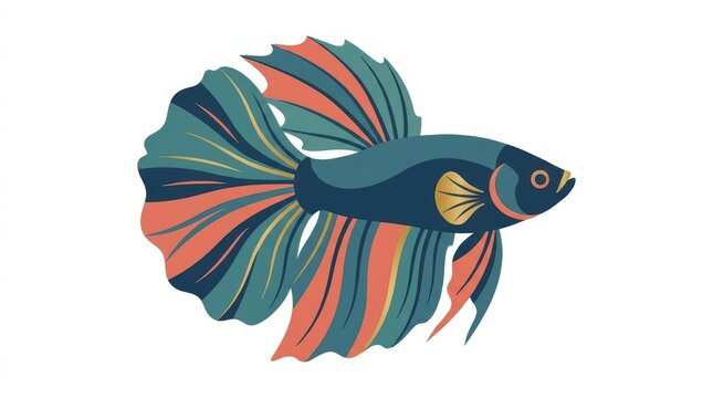 Decorative Siamese fighting fish with flowing fins in coral and teal colors