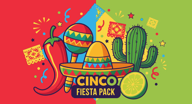 Vibrant Cinco de Mayo Fiesta Celebration with Sombreros and Cactus