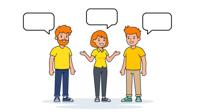 Flat Vector Illustration of People Talking with Speech Bubbles