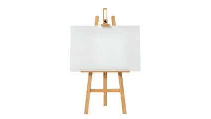 Wooden easel holding blank white canvas, isolated on transparent background © Aliona