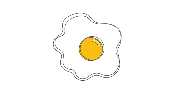 Hand drawn fried egg with yellow yolk outline isolated on white background line art breakfast