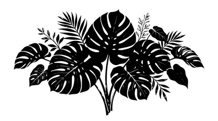 A minimalist vector illustration of a black floral plant silhouette featuring elegant flower blossoms and decorative leaf branches for nature-inspired tattoo art or summer pattern design © PNG Home