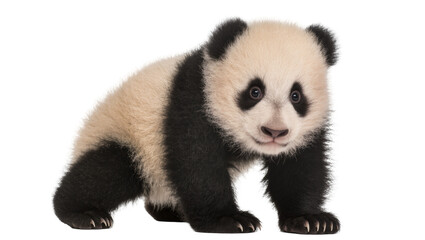 Fluffy baby panda bear with black and white fur, isolated on transparent background © Sorin