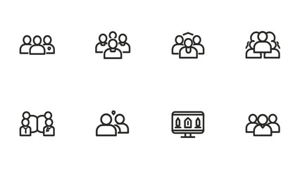 Fototapeta premium Group of People Icon set: A collection of simple, minimalistic icons representing groups of people, ideal for various design and illustration purposes.